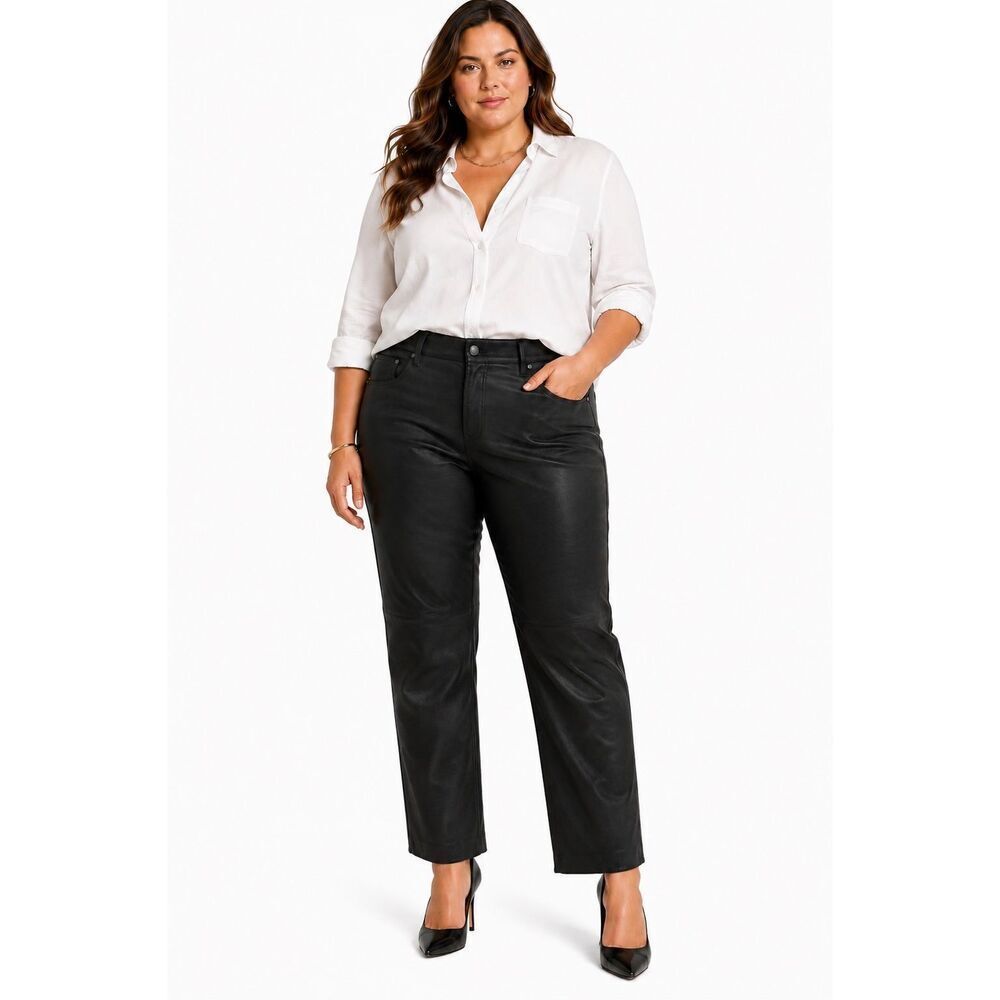 Ralph Lauren Genuine Lamb Leather Front Pants Size 12 Black Stretch Designer